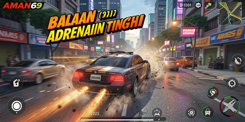 Tampilan gameplay balapan seru di AMAN69.