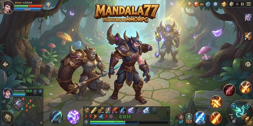 Screenshot MANDALA77 menampilkan pertarungan seru di dunia MMORPG.