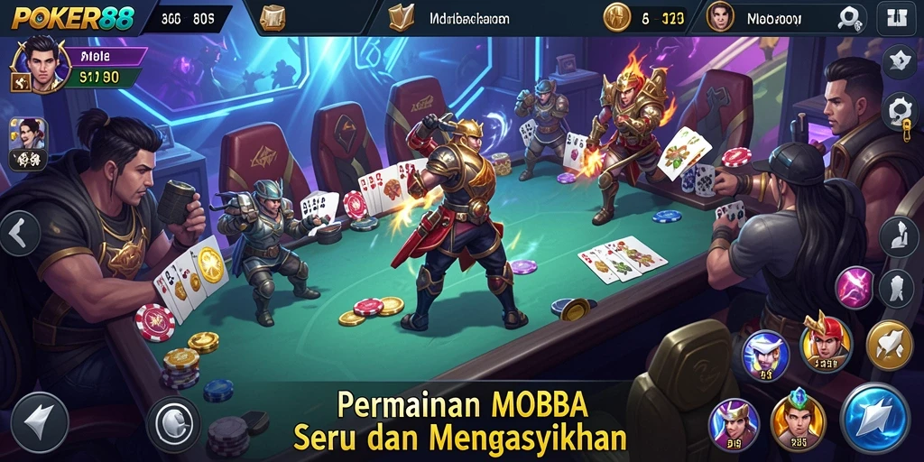 Tangkapan layar POKER88 menampilkan aksi seru dalam pertempuran MOBA.