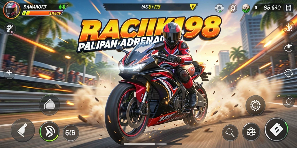 Screenshot gameplay yang menampilkan aksi balapan motor yang seru.