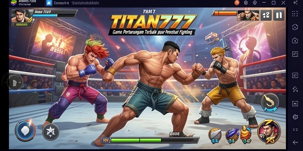 Screenshot menunjukkan aksi intens dalam gameplay Fighting di TITAN777.