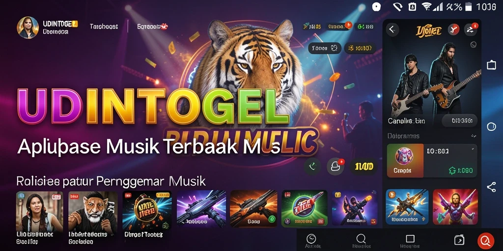 Screenshot gameplay utama UDINTOGEL yang menunjukkan beragam pilihan musik.