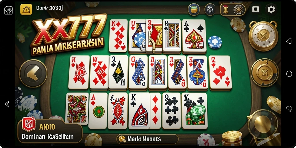 Tampilan gameplay XXX777 menunjukkan keseruan bermain Domino dengan teman.